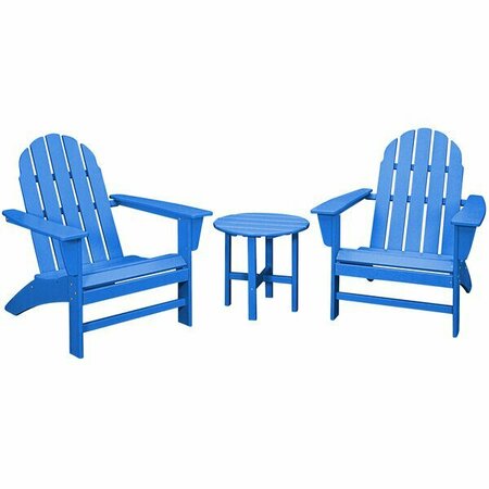 POLYWOOD Vineyard Pacific Blue Patio Set with Side Table and 2 Adirondack Chairs 633PWS3991PB